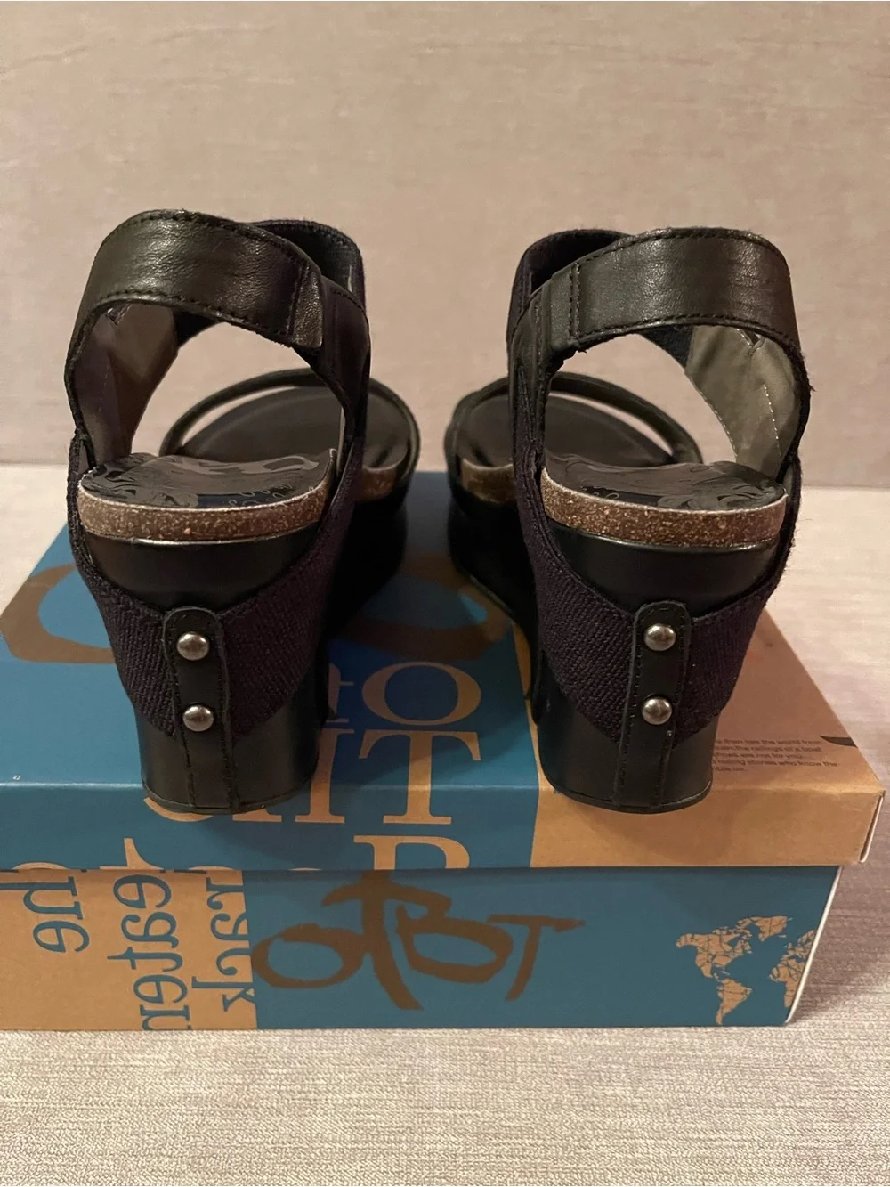 OTBT Black Bushnell Platform Wedge Leather Sandals